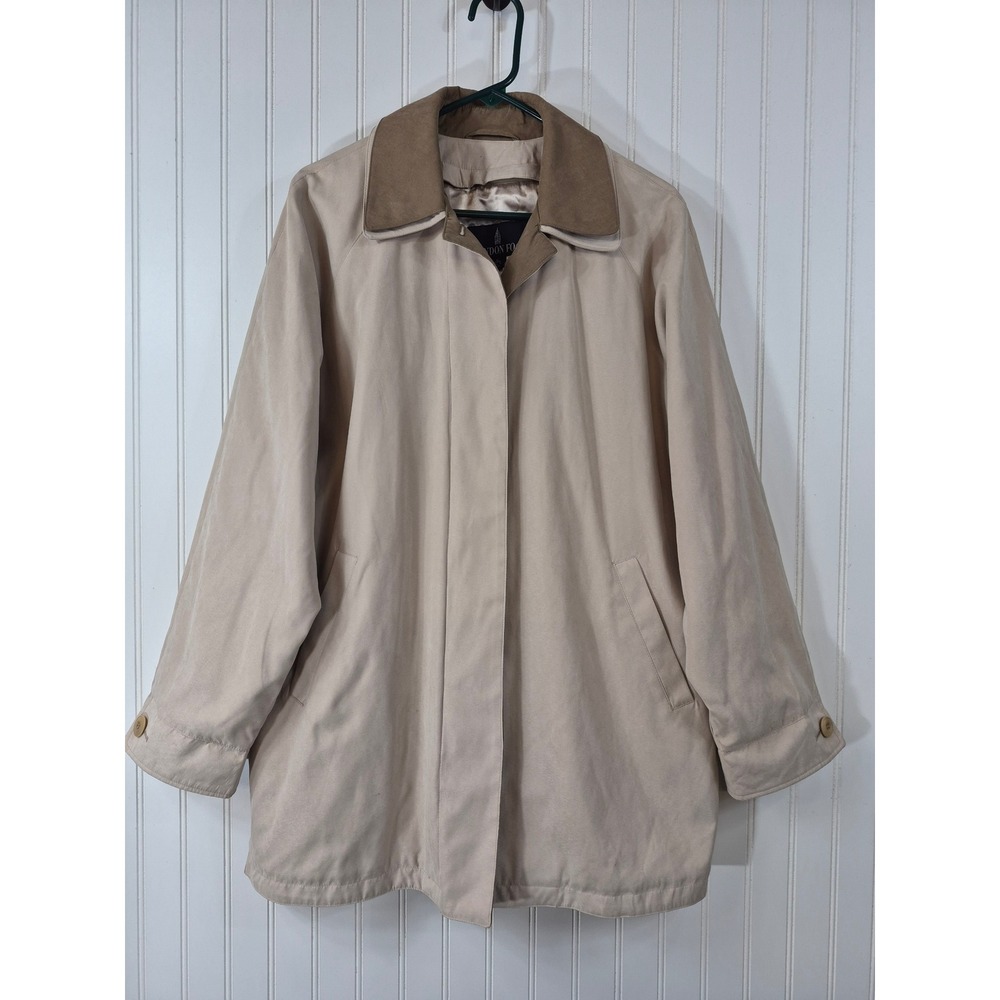 London Fog Womens Tan Car Coat Jacket Removable Quilted Liner Suede Collar Large